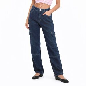 Zara Relaxed Fit Cargo Zipper Jeans Dark Wash Size 4